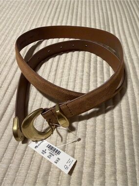 Madewell Tan Suede Belt with Brass-Tone Buckle